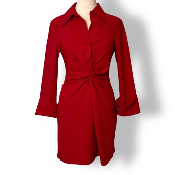 Cinq a Sept Long Sleeve McKenna Knot-Front Shirtdress Warm Cranberry Size 6 - Picture 2 of 9